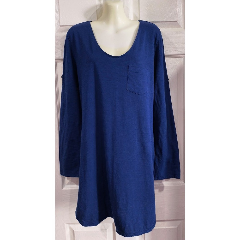 Banana‎ Republic Womens Blue Cotton Knit Long Tab Sleeve Pocket Shirt Dress M